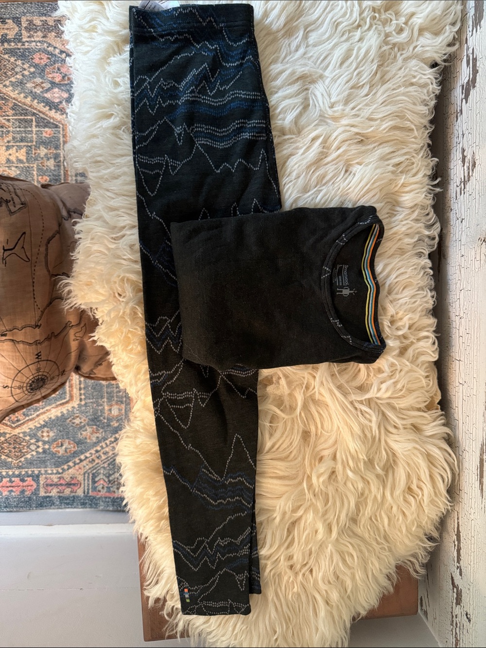 Smartwool Kids Black Mountain-Pattern Thermal Leggings